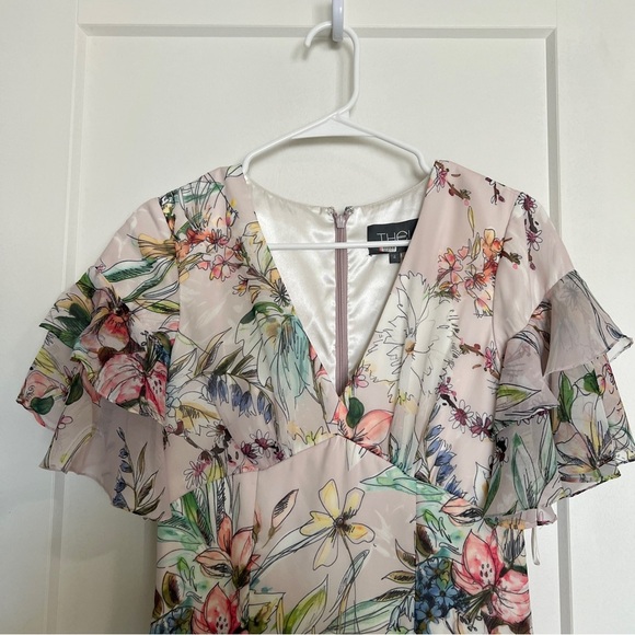 Theia Blush Floral Ruffle Dress - Picture 3 of 9